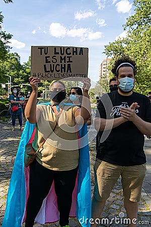 Peaceful protest at Grand army Plaza. Protesters holding signs Editorial Stock Photo