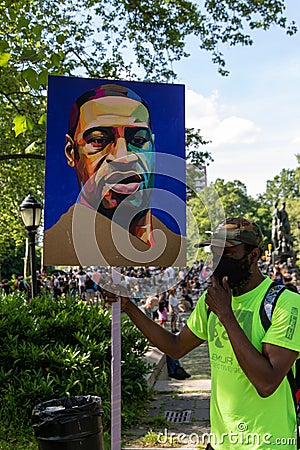 Peaceful protest at Grand army Plaza. Protesters holding signs Editorial Stock Photo