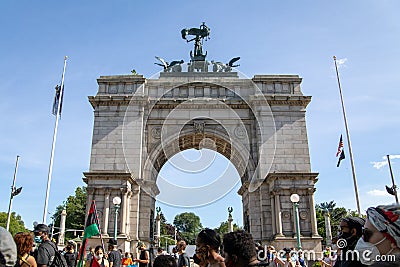 Peaceful protest at Grand army Plaza. Protesters holding signs Editorial Stock Photo