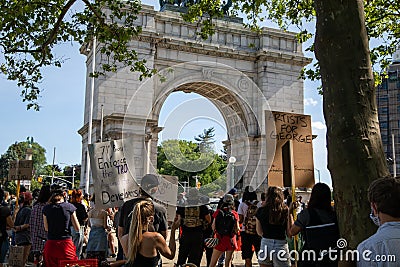 Peaceful protest at Grand army Plaza. Protesters holding signs Editorial Stock Photo