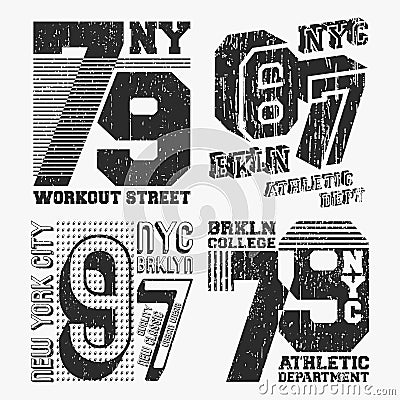 Brooklyn New York vintage t shirt stamp set Vector Illustration