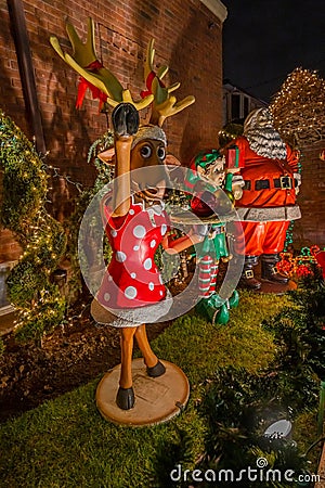 Brooklyn, NY, USA - December 26, 2019, Night view Christmas decoration of houses in Dyker Heights, New York City Editorial Stock Photo