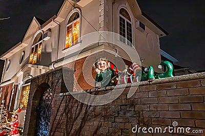 Brooklyn, NY, USA - December 26, 2019, Night view Christmas decoration of houses in Dyker Heights, New York City Editorial Stock Photo