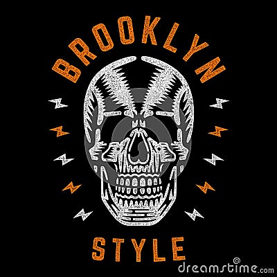 . Retro white skull. Vector Illustration