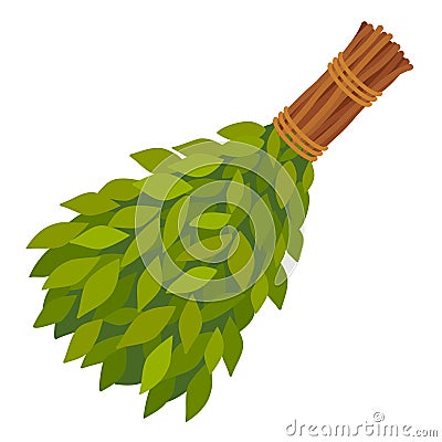 Broom from birch twigs, branches for Russian steam bath, sauna, washhouse. Vector Illustration