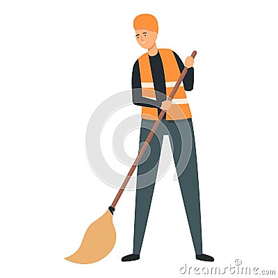 Broom cleaning icon cartoon vector. Waste collector Vector Illustration