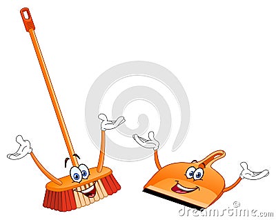 Broom and dustpan cartoon Vector Illustration