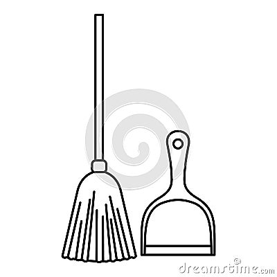 Broom and dustpan icon, outline style Vector Illustration