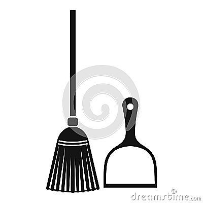 Broom and dustpan icon, simple style Vector Illustration