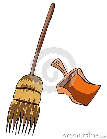 Broom and Dustpan, Vector Illustration. Stock Photo