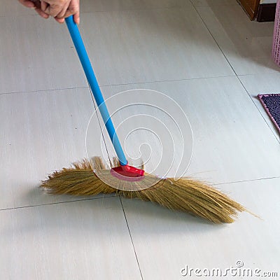 broom floor clean tool housework Stock Photo