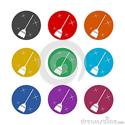 Broom floor icon, color set Vector Illustration