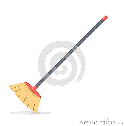 Broom mop sweep cartoon flat icon. Clean tidy dust cleanup vector symbol Vector Illustration