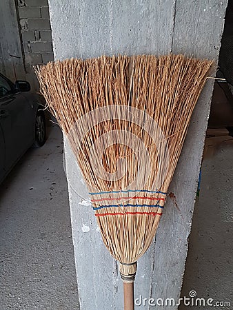 Broom sweep straw retro outdoor cleaning Stock Photo