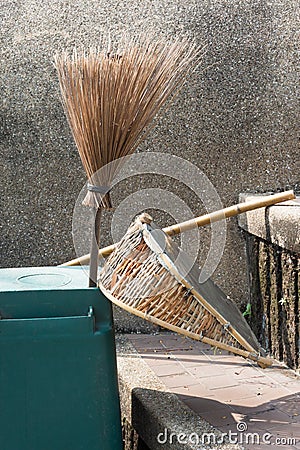 Broom sweep the trash equipment cleaning Stock Photo