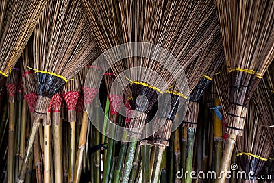 Broom, Thai traditional hand craft, made by broomstick and wooden. I Stock Photo