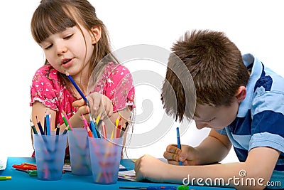 Brother and Sister Drawing Pictures Stock Photo