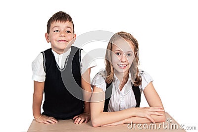 Brother and Sister, Happy school children Stock Photo