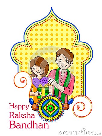 Brother sister in Raksha Bandhan Vector Illustration