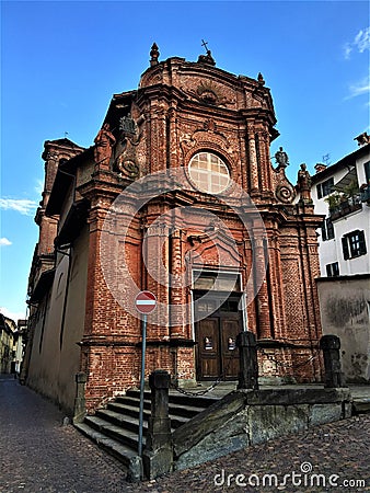 The Brotherhood of Mercy church also known as `Black Cross` in Saluzzo town, Piedmont region, Italy. Religion, art and history Stock Photo
