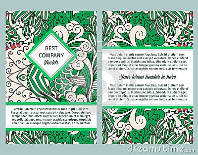 Brouchure design with green outline swirls Vector Illustration