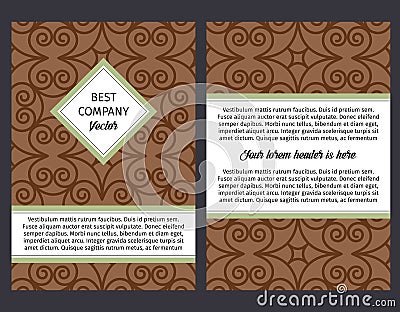 Brouchure with vintage brown swirl pattern Vector Illustration