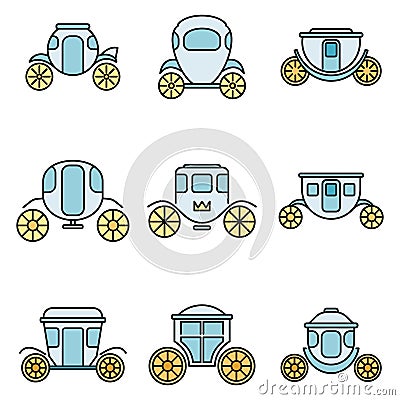 Brougham carriage icons set vector color Vector Illustration