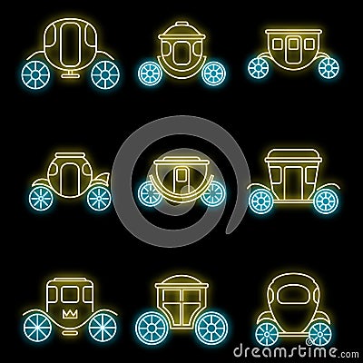 Brougham carriage icons set vector neon Vector Illustration