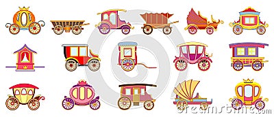 Brougham icons set cartoon vector. Horse carriage Stock Photo