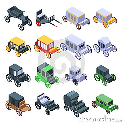 Brougham icons set, isometric style Vector Illustration