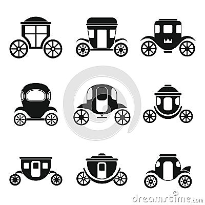 Brougham icons set, simple style Vector Illustration