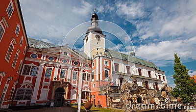 Broumov Monastery exterior during sunny day with blue sky, Nachod district, Czech Republic Editorial Stock Photo