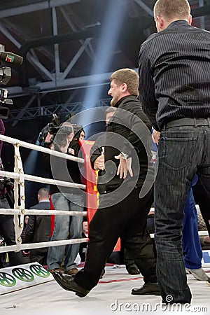 Ramzan Kadyrov. Dancing lezginka. Editorial Stock Photo