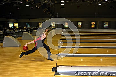 Brovary, Ukraine, 30.01.2011 A man in throwing the bowling ball in the bowling club Editorial Stock Photo