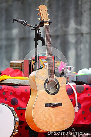 Brown acoustic guitar Stock Photo