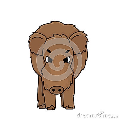 Brown aggressive angry Vector brown outline cartoon boar wild male pig. Doodle isolated illustration, white background Vector Illustration