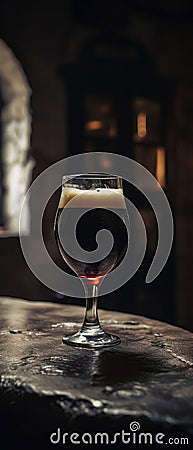 Brown Ale On Stone Rustic Pub Mobile Wallpeper Postcard. Generative AI Stock Photo