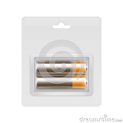 Brown Alkaline AA Batteries in Blister Packed Vector Illustration