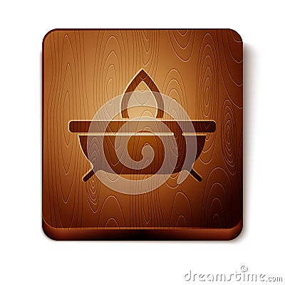 Brown Aroma candle icon isolated on white background. Wooden square button. Vector Vector Illustration