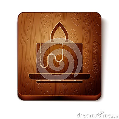 Brown Aroma candle icon isolated on white background. Wooden square button. Vector Vector Illustration