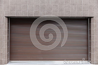 Brown automatic roller shutter doors Stock Photo