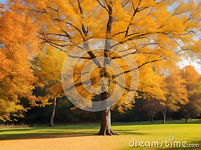 Brown Autumn tree in natural park Stock Photo