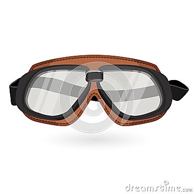 Brown aviation goggles in vintage style isolated on white Vector Illustration