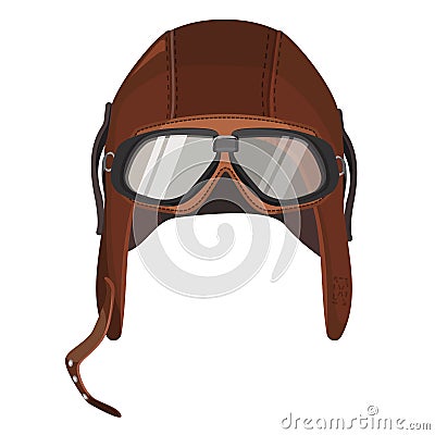 Brown aviator hat with goggles isolated on white Vector Illustration