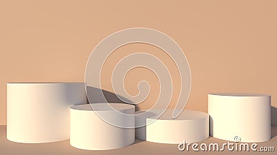 Brown background with white podium columns 1 mock up scene with podium geometry shape for product display. 3D rendering Stock Photo