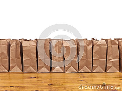 Brown Bags in a Row Stock Photo