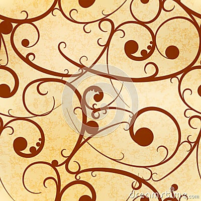 Brown baroque swirls on old paper, royal luxury seamless pattern Stock Photo