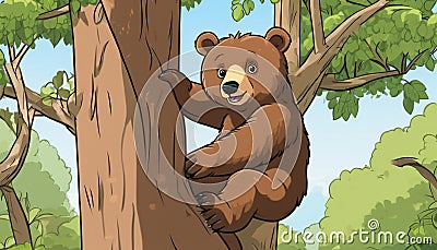 A brown bear climbing a tree Stock Photo