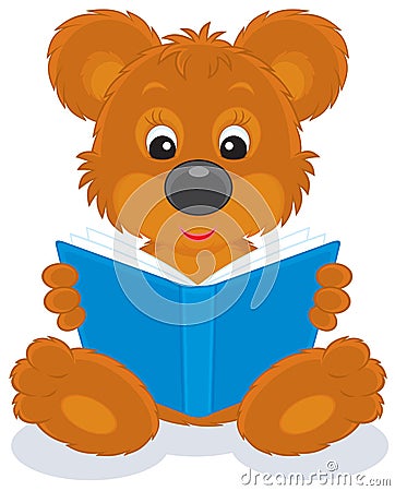 Brown bear cub reading a book Vector Illustration