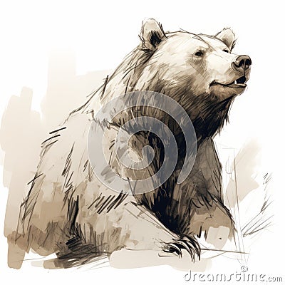 Brown Bear Digital Illustration With Concise Brushwork Techniques Stock Photo